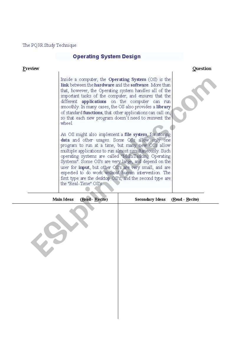 The PQ3R Study Technique / Operating System