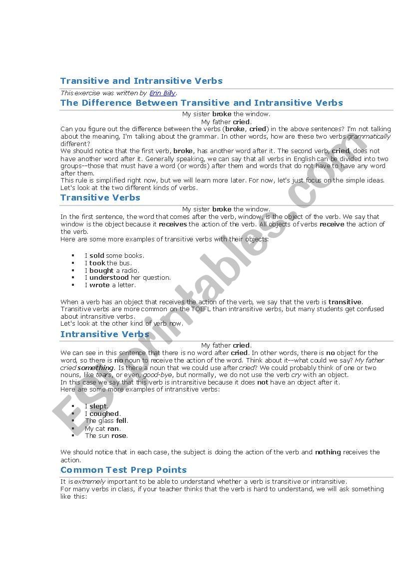 Transitive and Intransitive Verbs