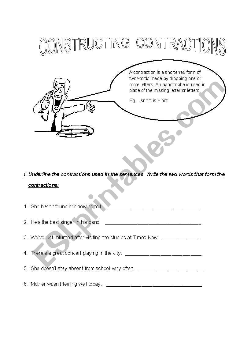 Contaction and Apostrophe worksheet