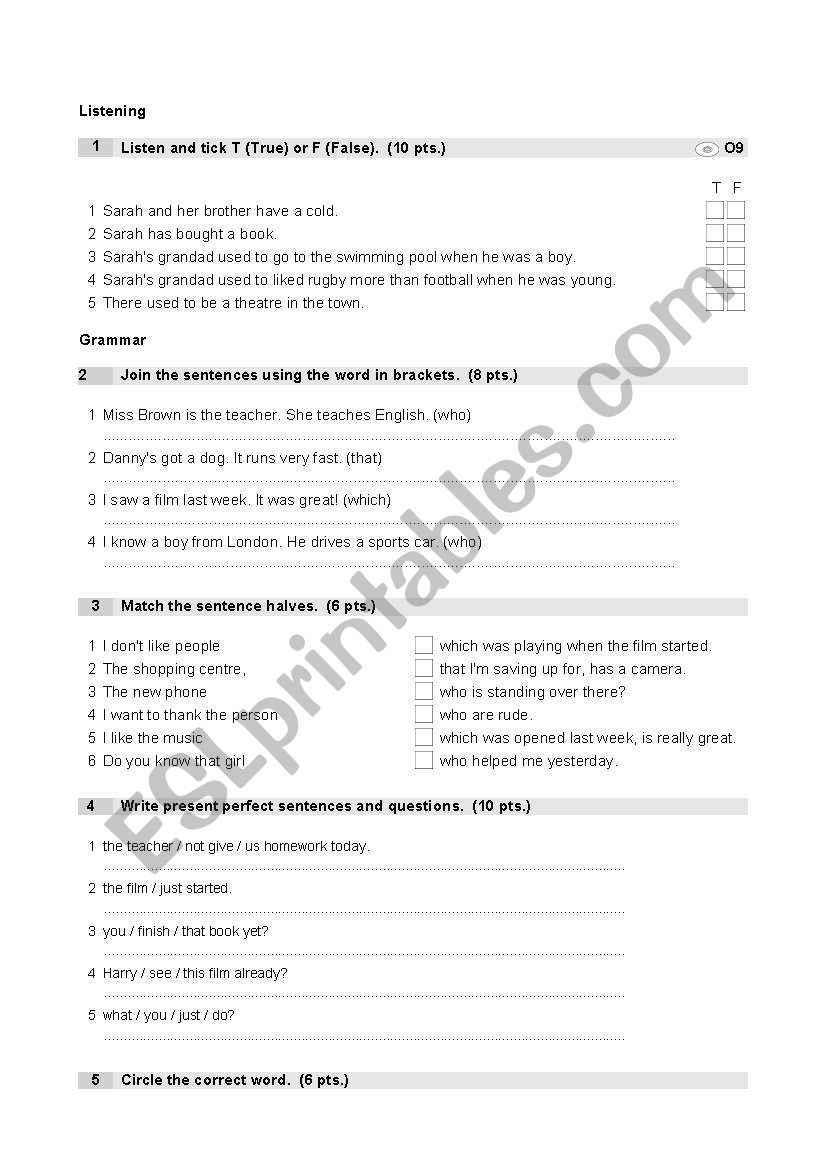 6th grades exam paper worksheet