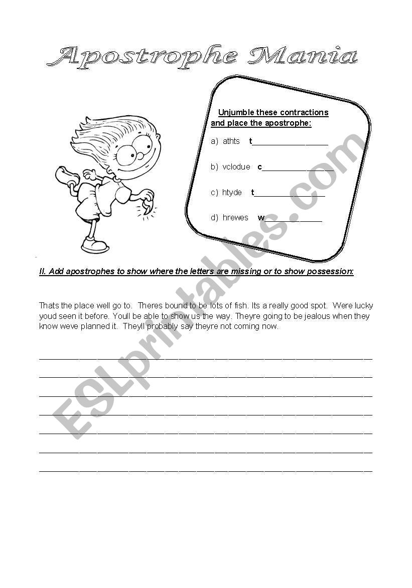 Apostrophe and Contraction worksheet