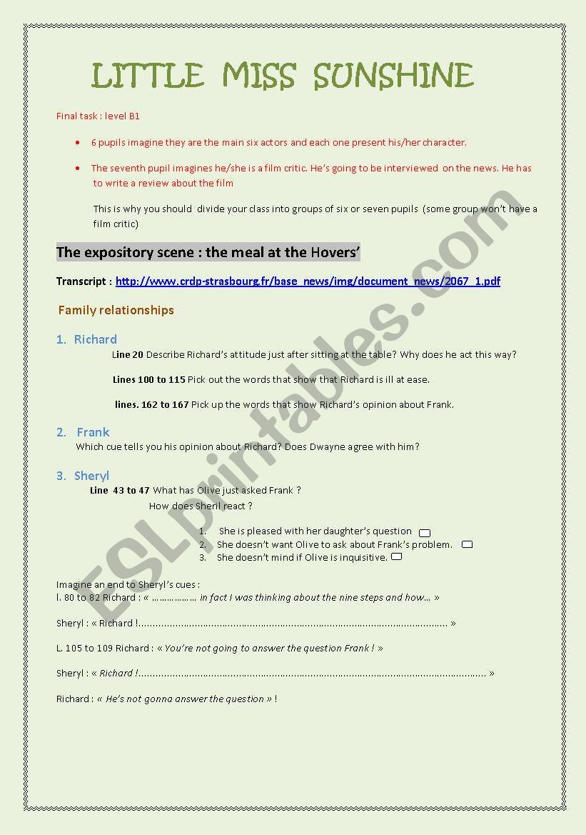 Little Miss Sunshine worksheet 1