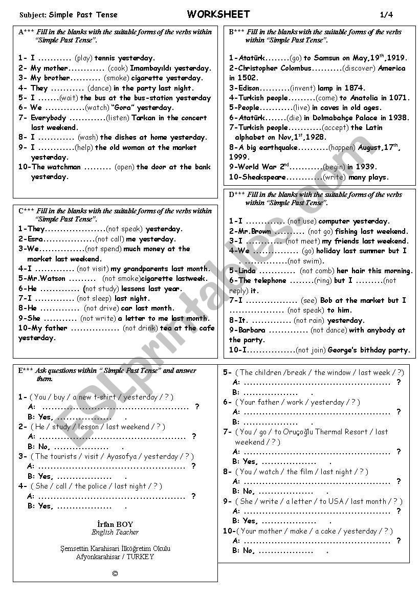 SIMPLE PAST TENSE ( with COMMON VERBS )