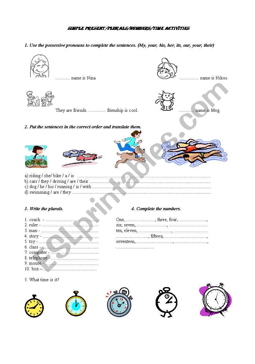 Simple Present/Numbers/Plurals/Time