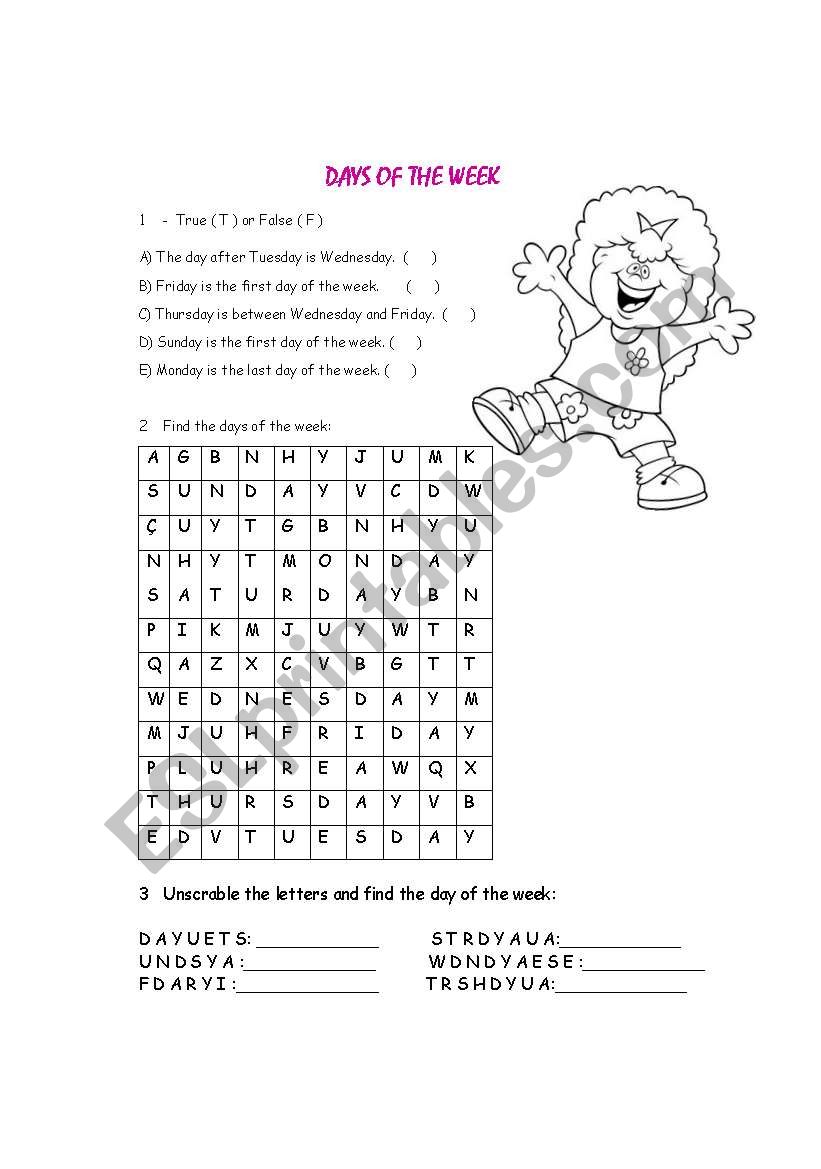 Days of the week worksheet