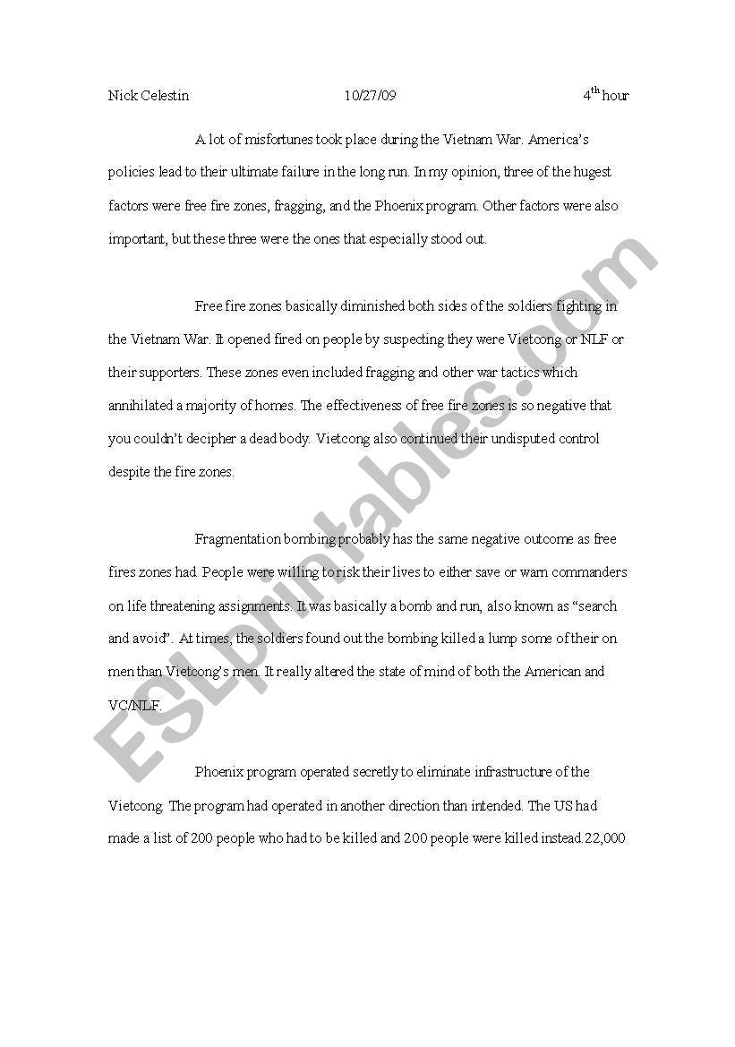 Vieetnam worksheet