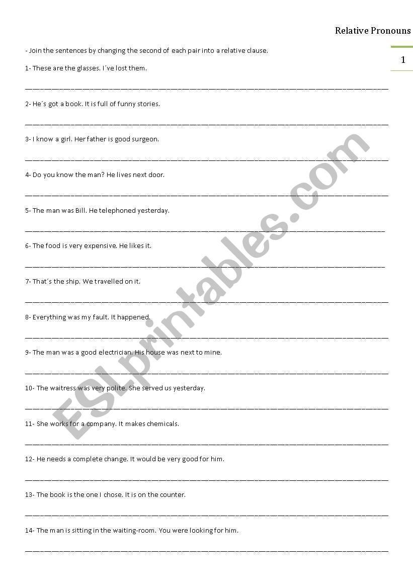 Relatives worksheet