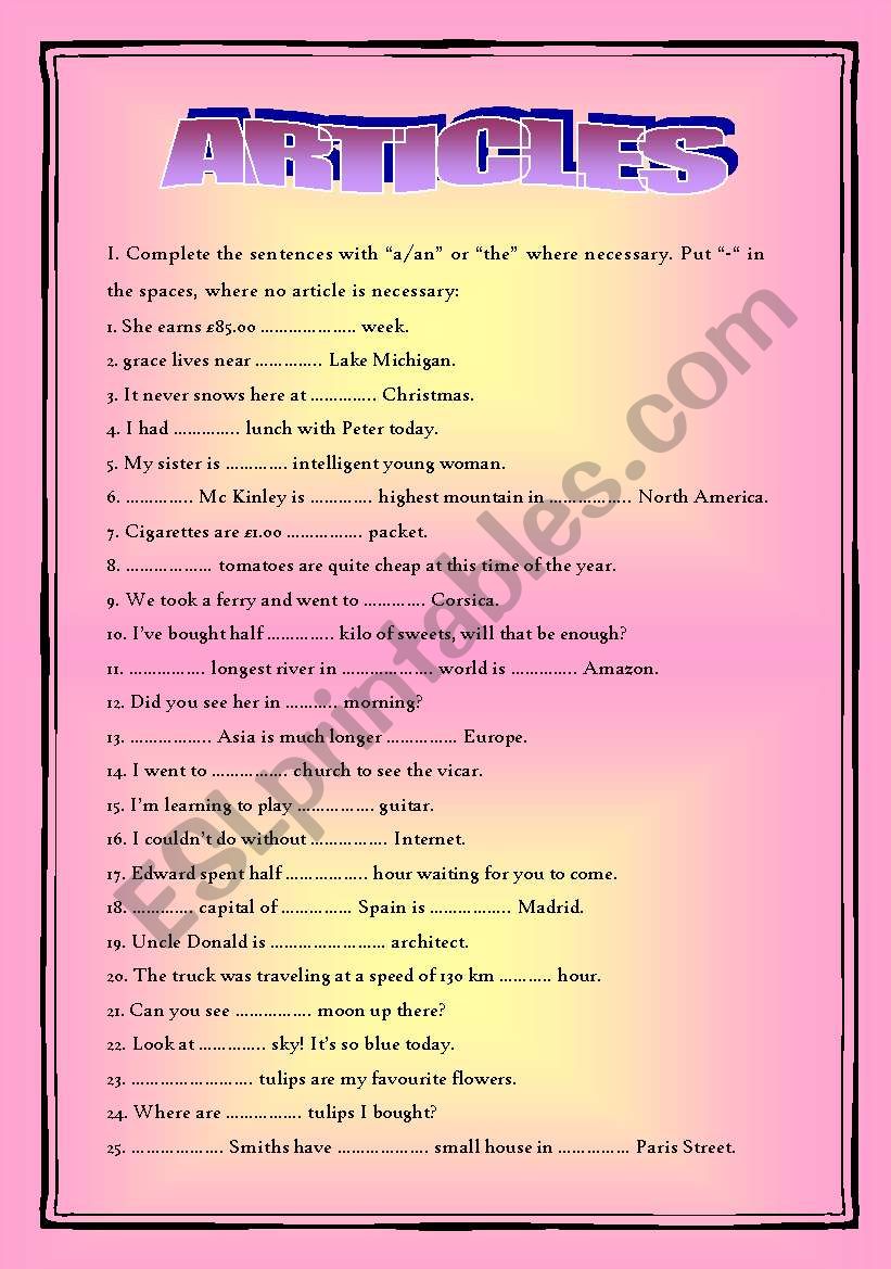 DEFINITE AND INDEFINITE ARTICLE