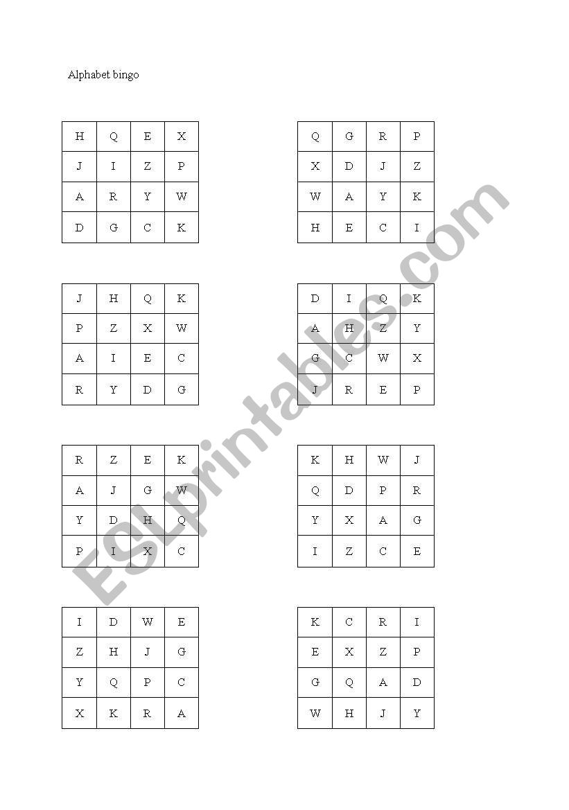 Alphabet bingo worksheet