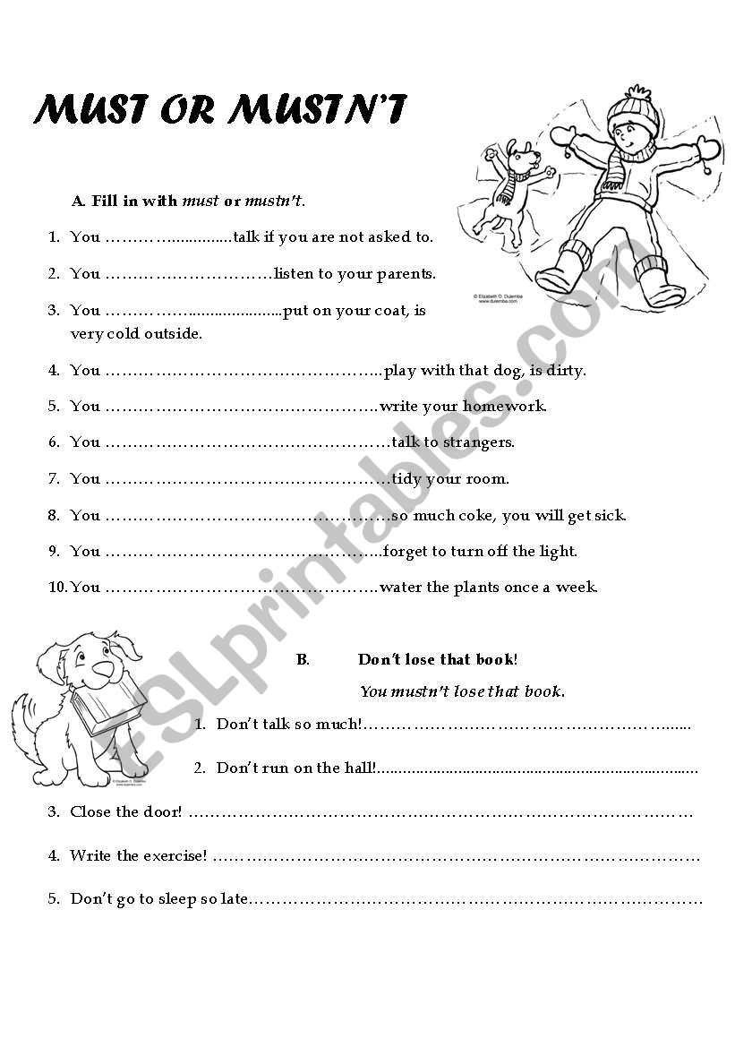Must or Mustnt worksheet