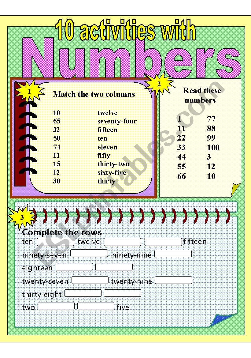 10 ACTIVITIES ON NUMBERS worksheet