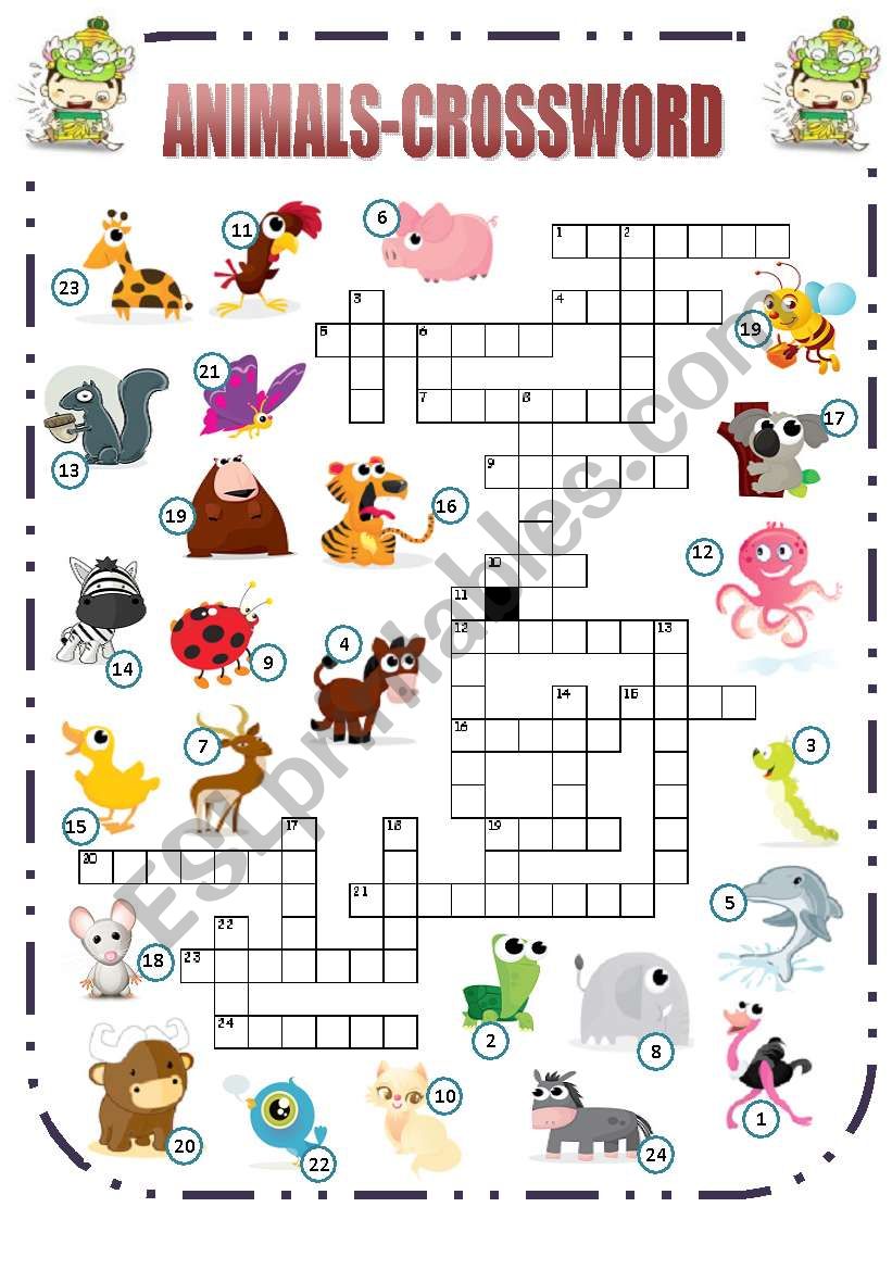 Animals-Crossword (1/2) worksheet