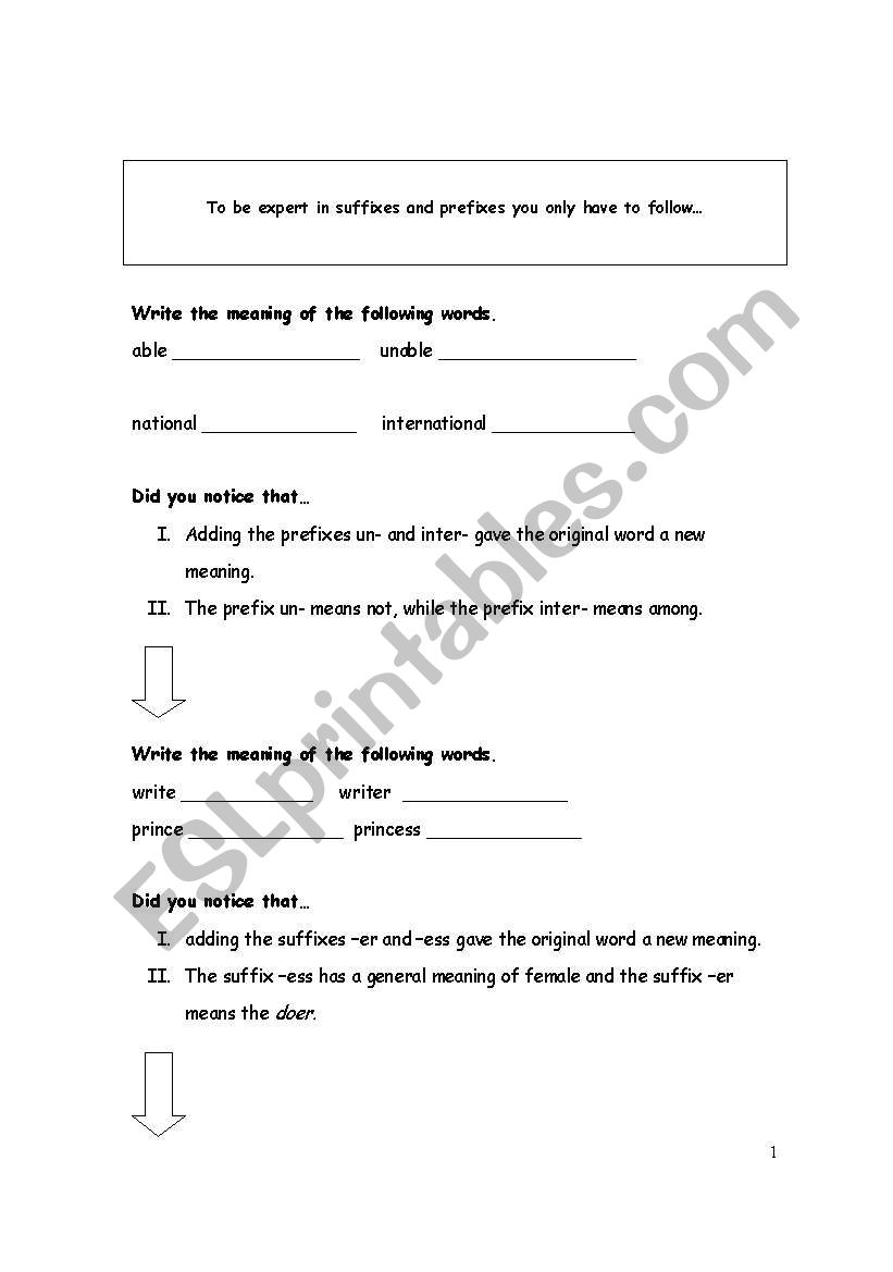 Affixes worksheet