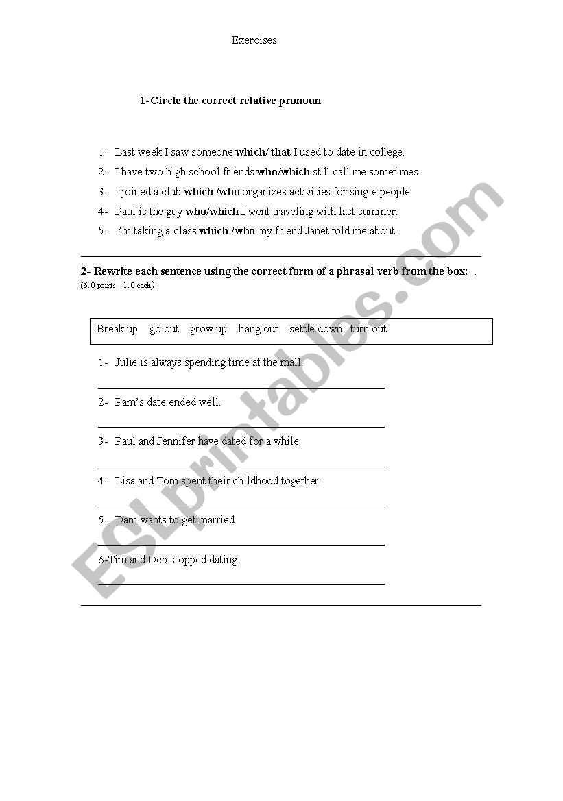 exercises worksheet