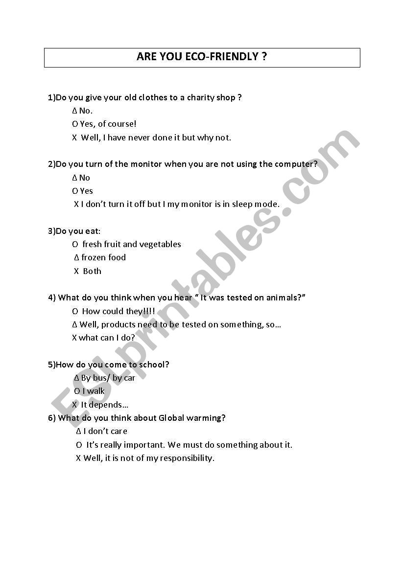 are you eco-friendly? test sheet b