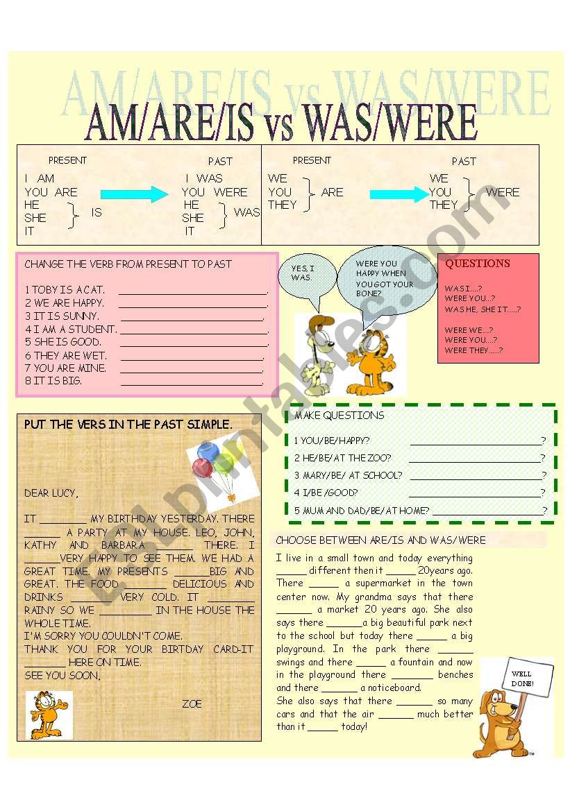 am/are/is and was/were worksheet