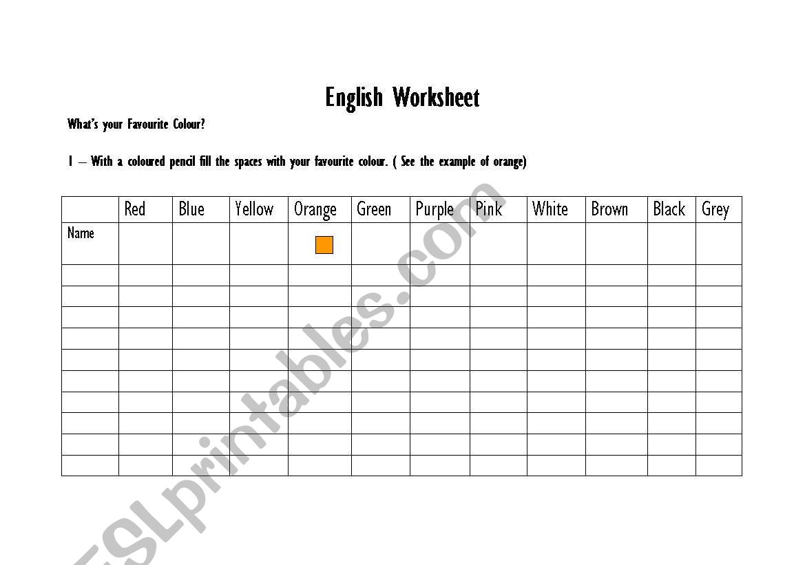 Favourite Colour worksheet