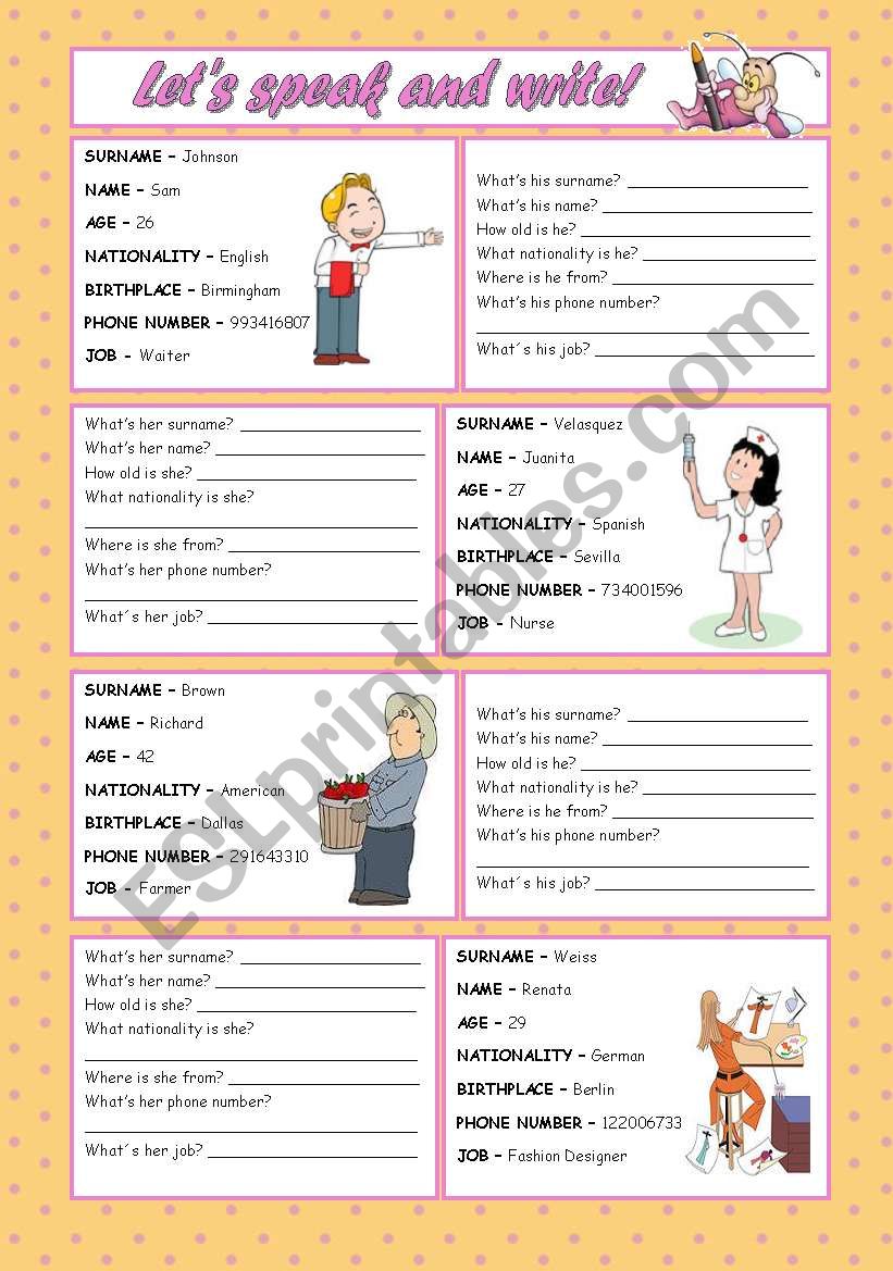 LETS SPEAK AND WRITE! worksheet