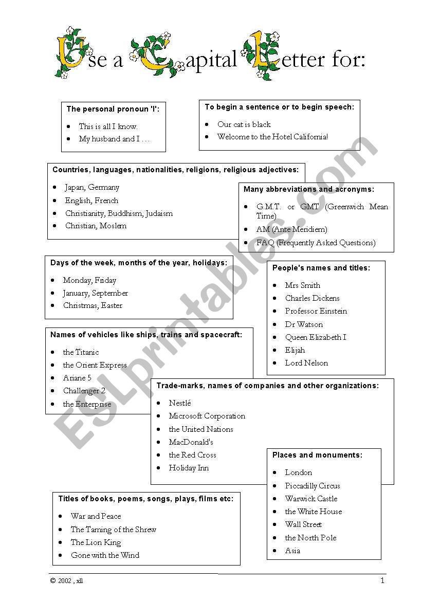 Capital Letters worksheet