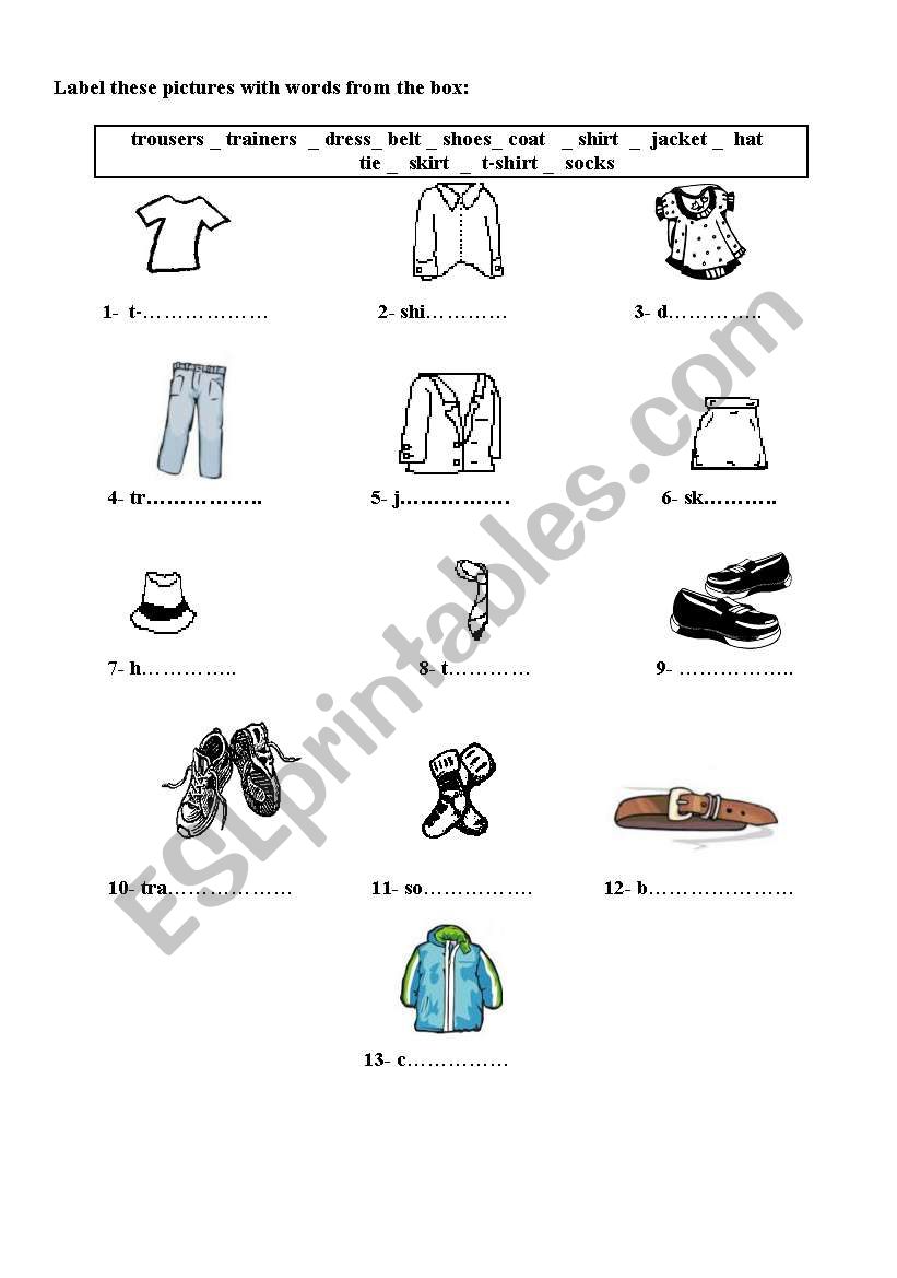 Clothes and colours worksheet