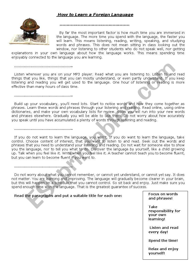how to learn a language worksheet