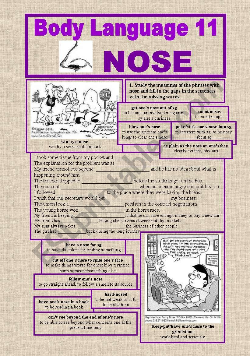 Body Language 11, NOSE worksheet