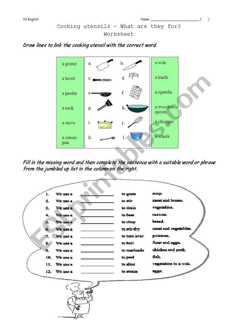 Vocabulary - cooking worksheet