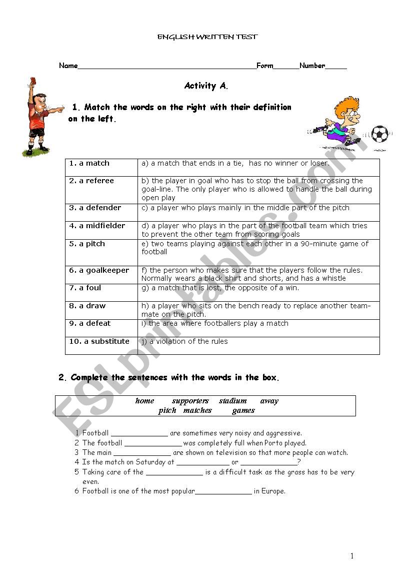 FOOTBALL worksheet