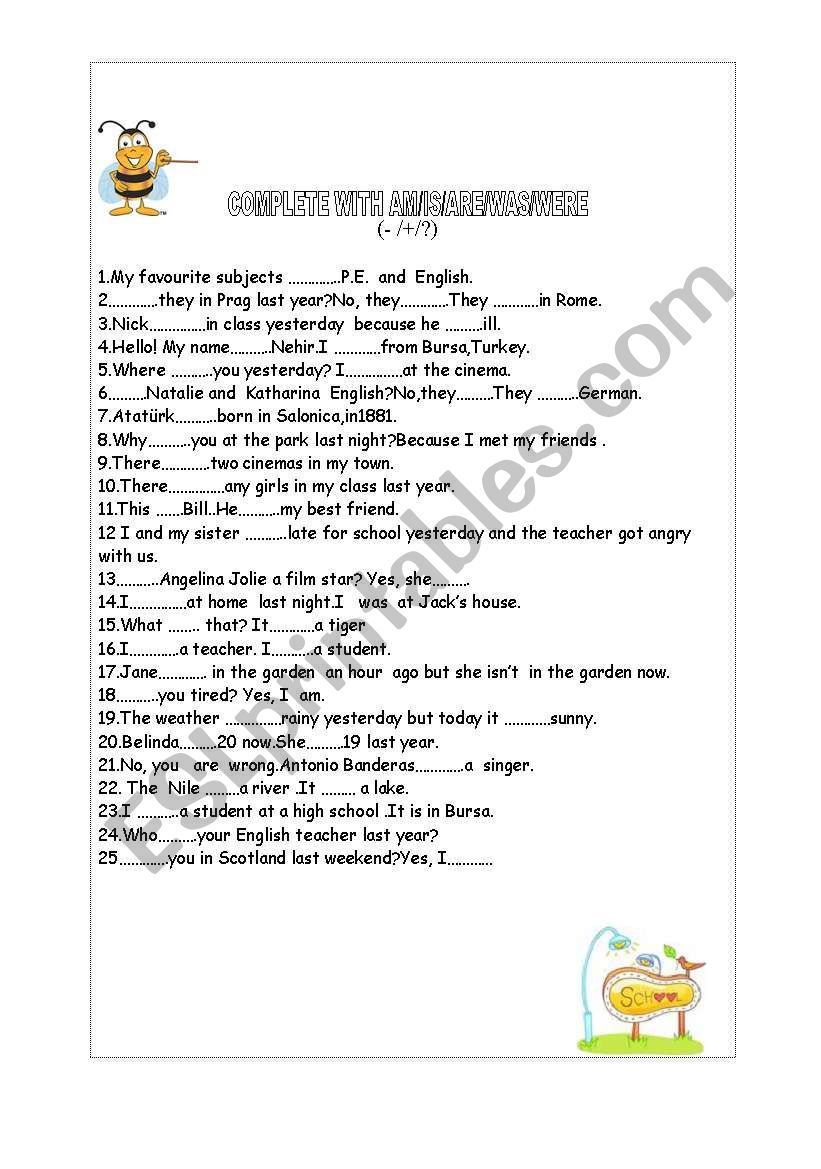 verb to be  worksheet