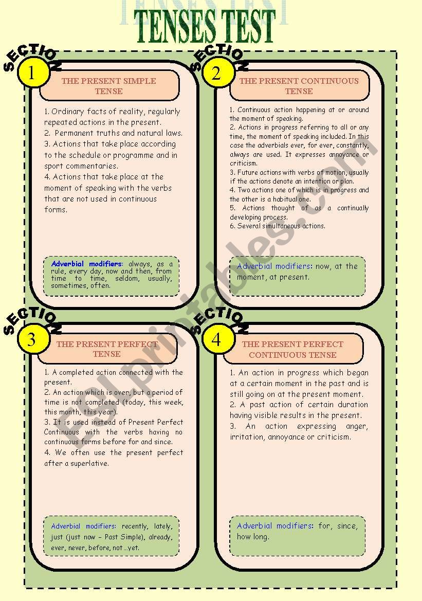 TENSES TEST (4 pages) worksheet