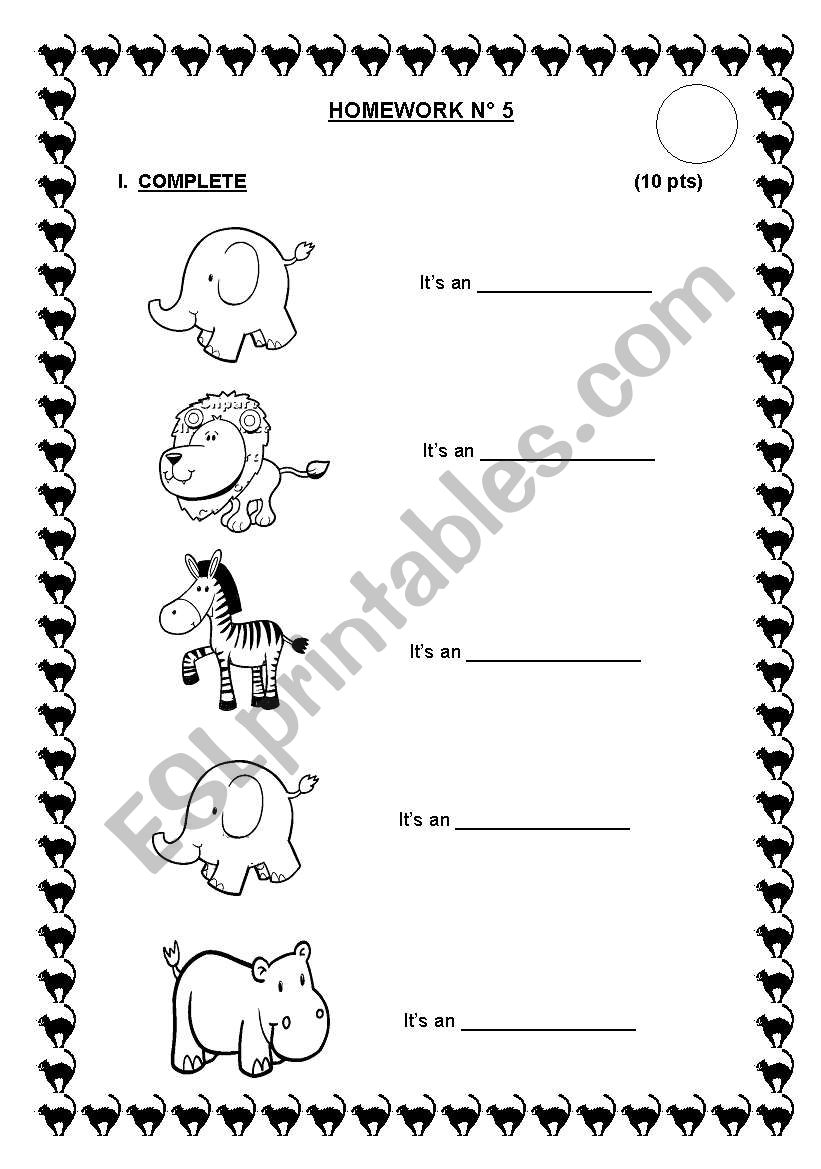 TEST ABOUT ANIMALS (1st PART) worksheet