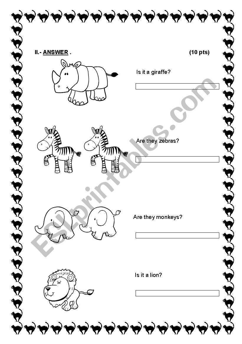 TEST ABOUT ANIMALS (2ND PART) worksheet