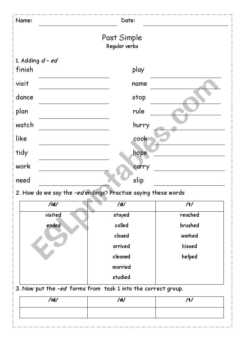 Past Simple: regular verbs worksheet