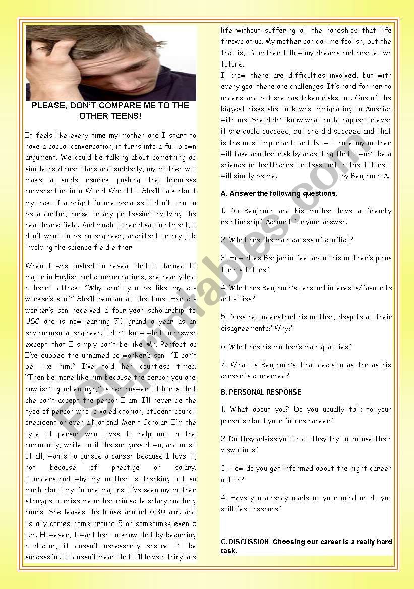 TEENS/FAMILY LIFE- PLEASE, DONâ€™T COMPARE ME TO THE OTHER  TEENS! - +SPEAKING   