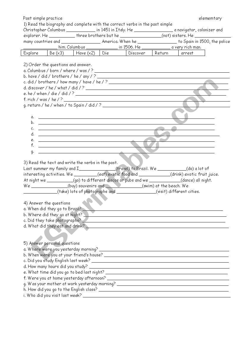 simple past  worksheet