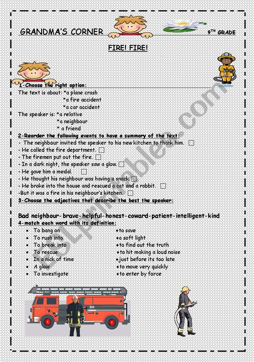 fire ! fire grandmas corner worksheet