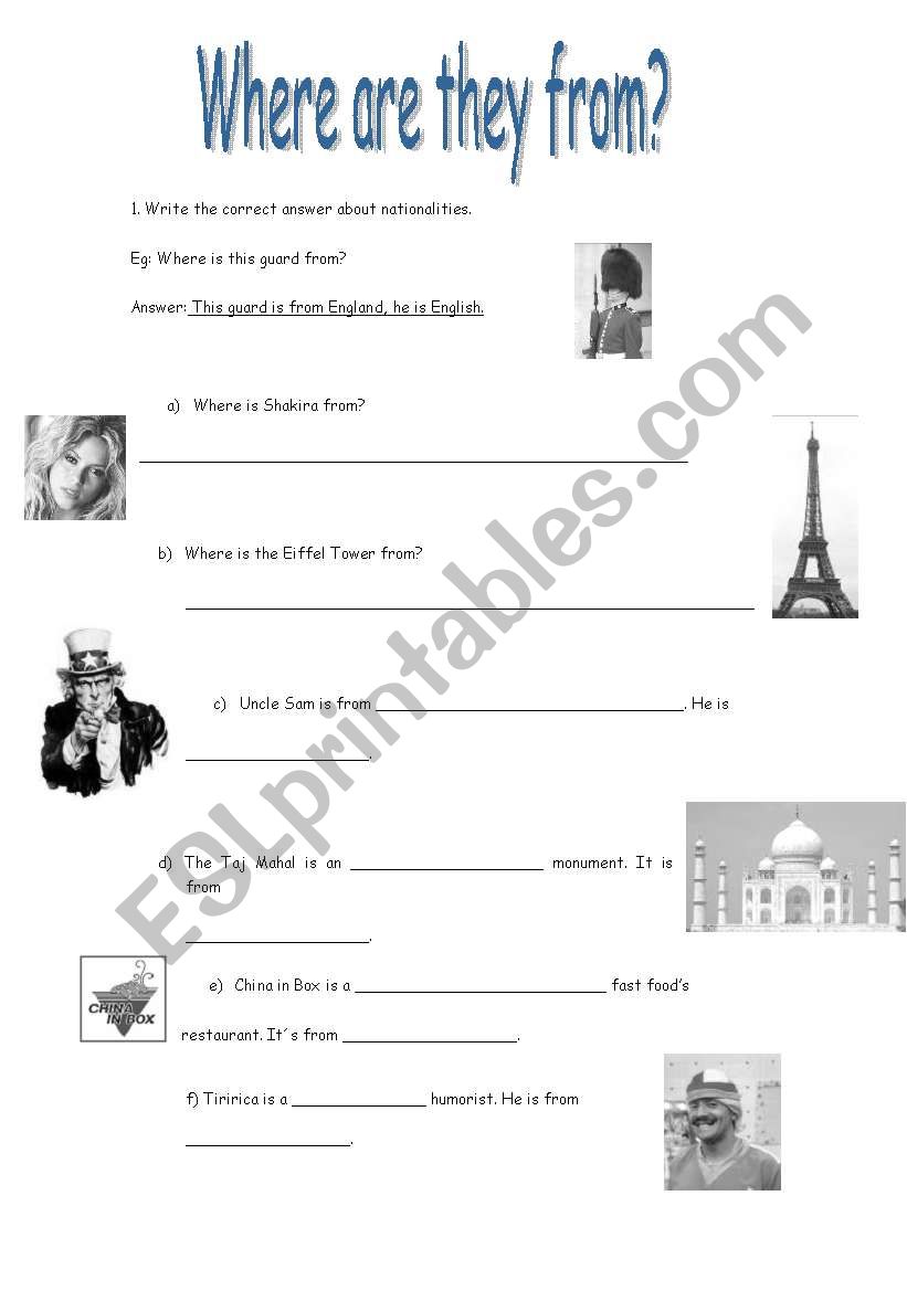 Nationalities worksheet