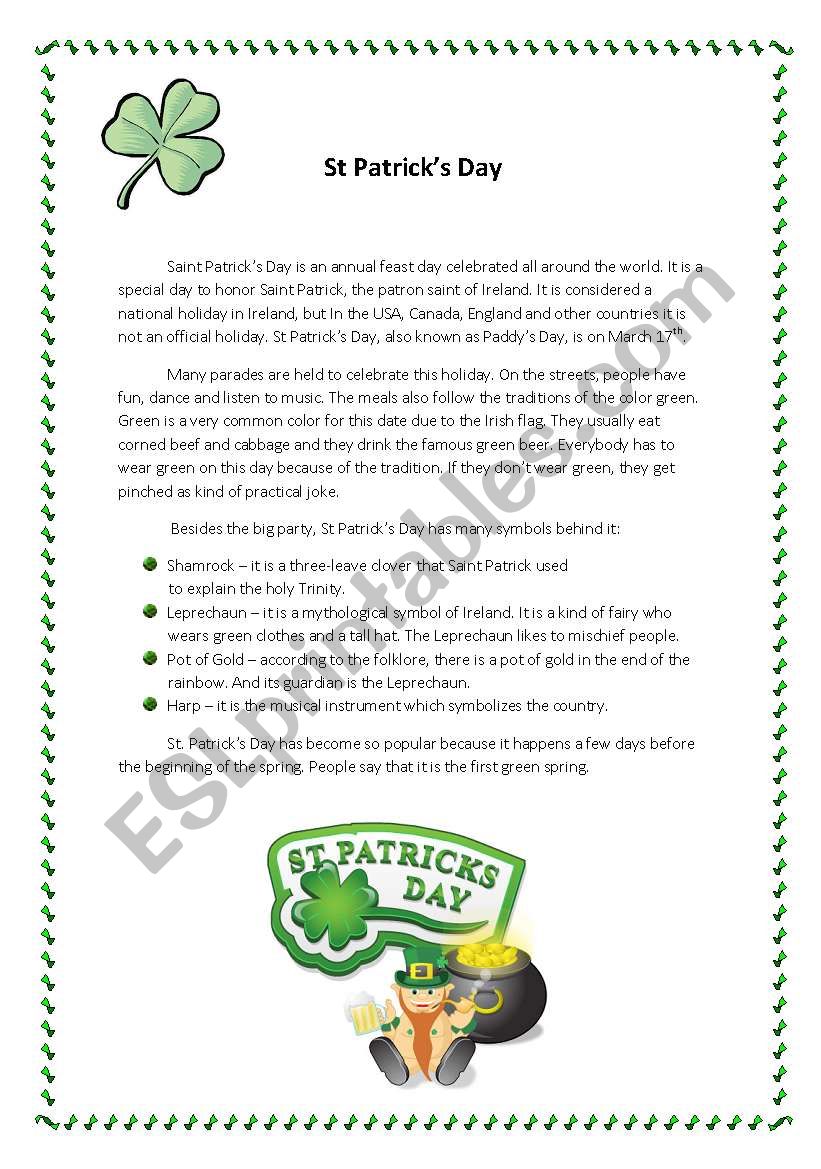 St Patricks Day worksheet