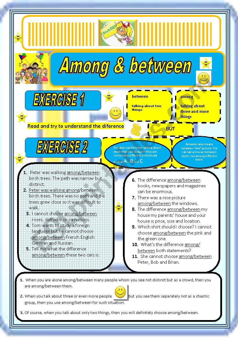 AMONG & BETWEEN  worksheet