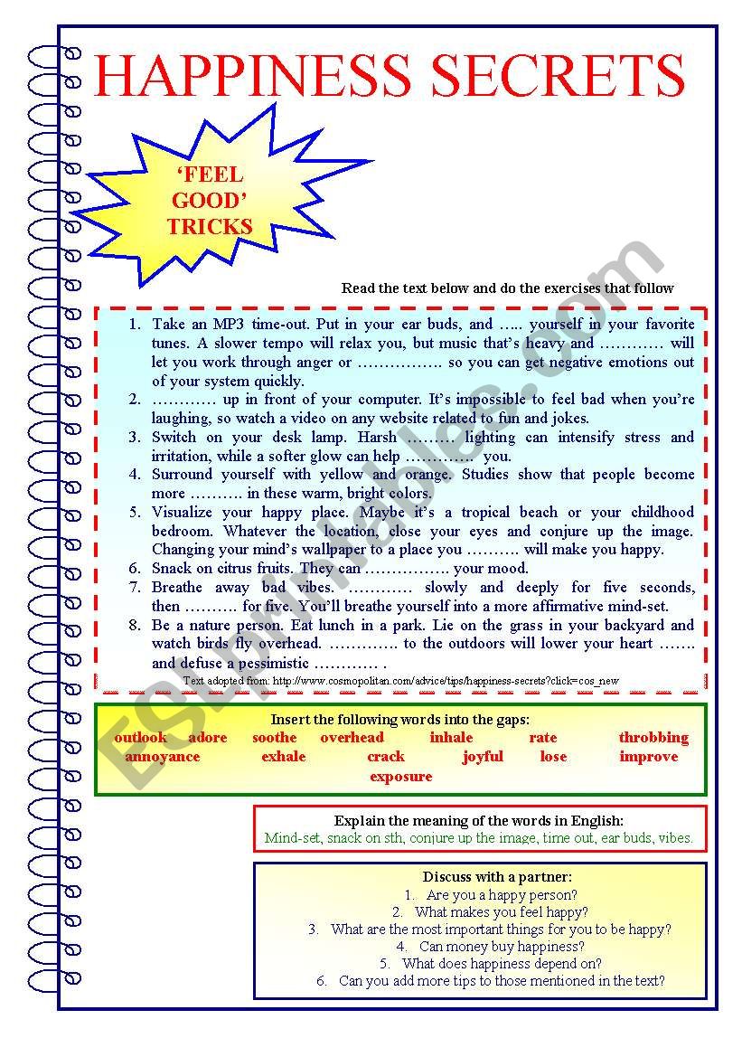 Happiness Secrets worksheet