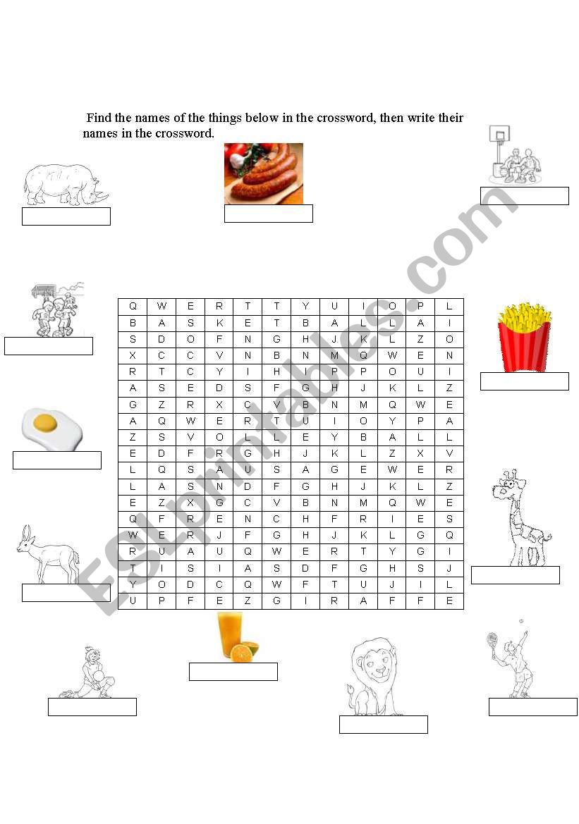 foods, animals and sport worksheet