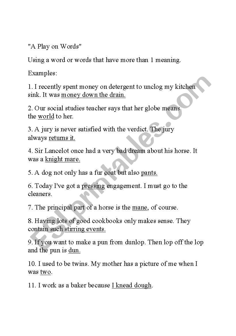 a play on words worksheet