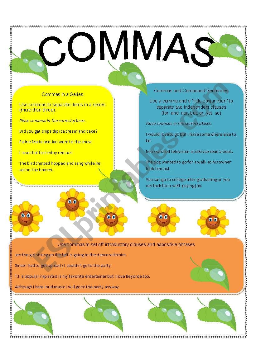 Commas worksheet