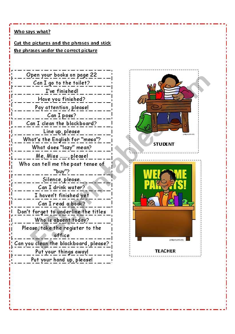 who says what? worksheet