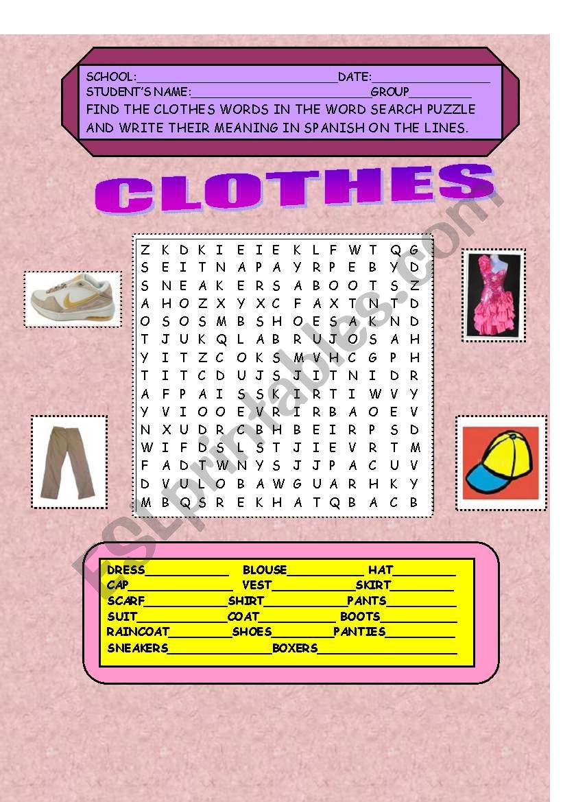 CLOTHES worksheet