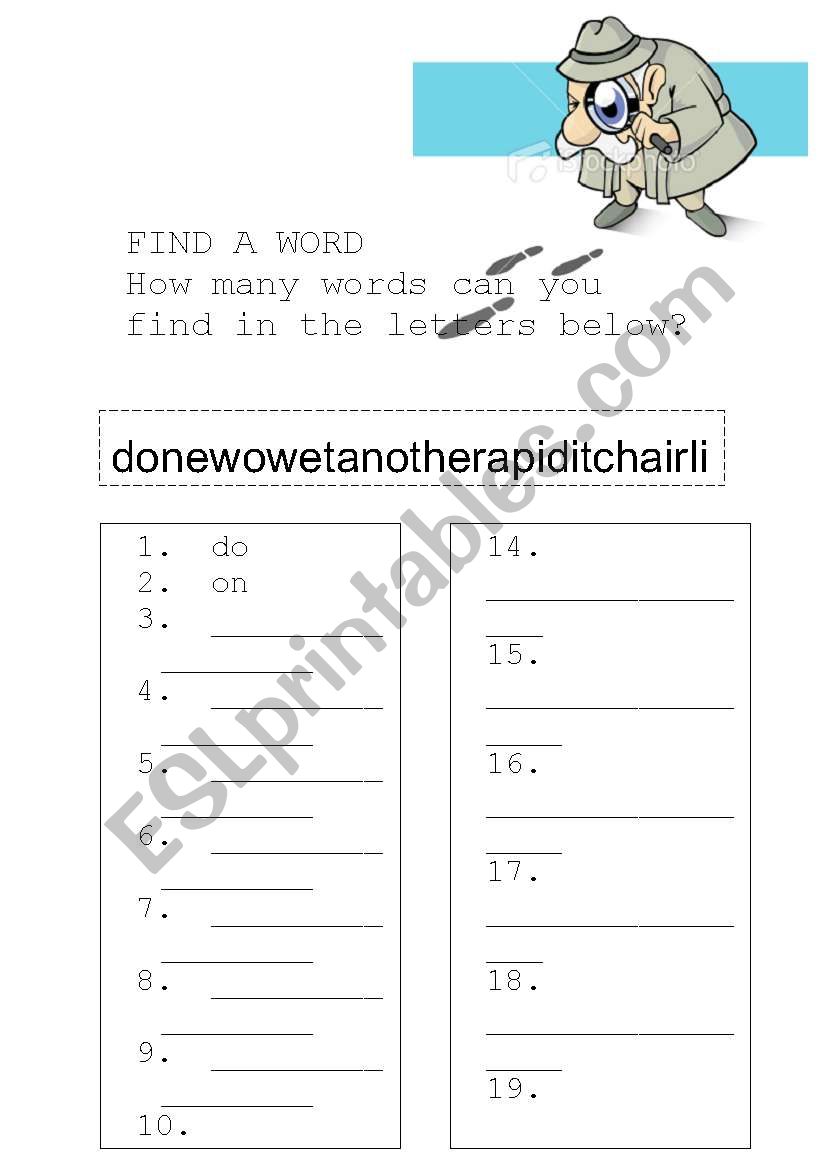 Find Words worksheet