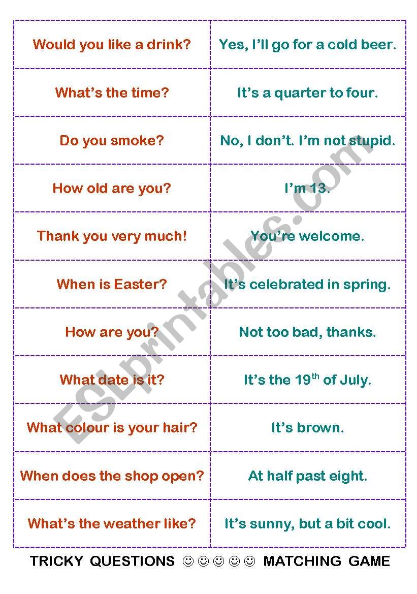 easy but tricky questions / classroom fun activity
