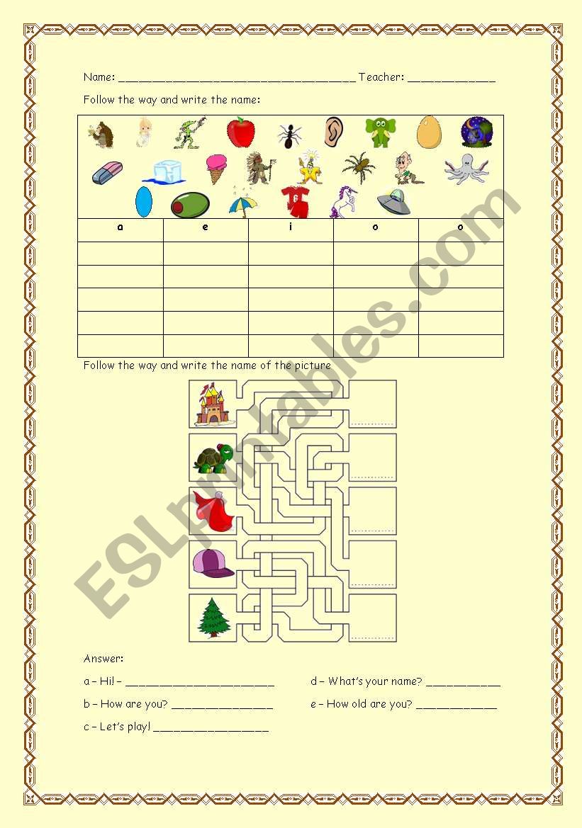 Vowels worksheet