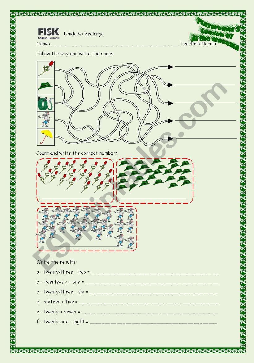 Numbers 1 - 30 worksheet