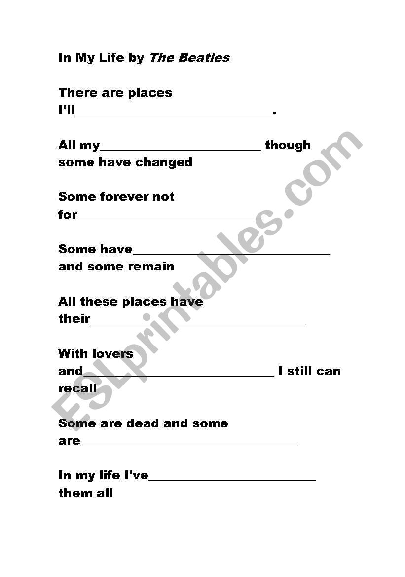 Song Activity worksheet